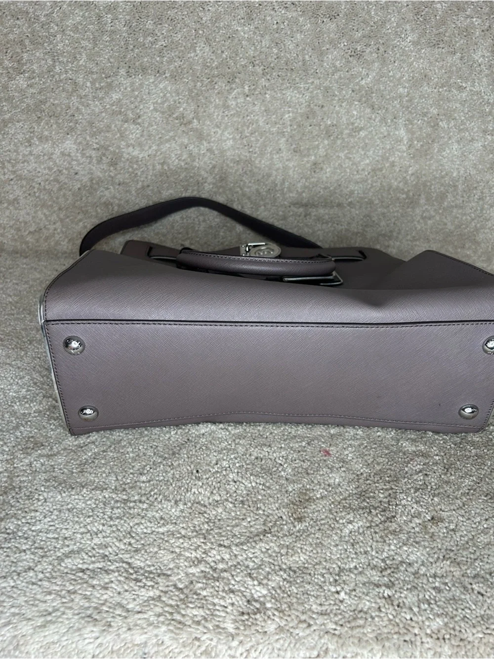 MICHAEL Kors SAFFIANO Hamilton gray SILVER TRIM TOTE Lock W/ Key Handle Strap
